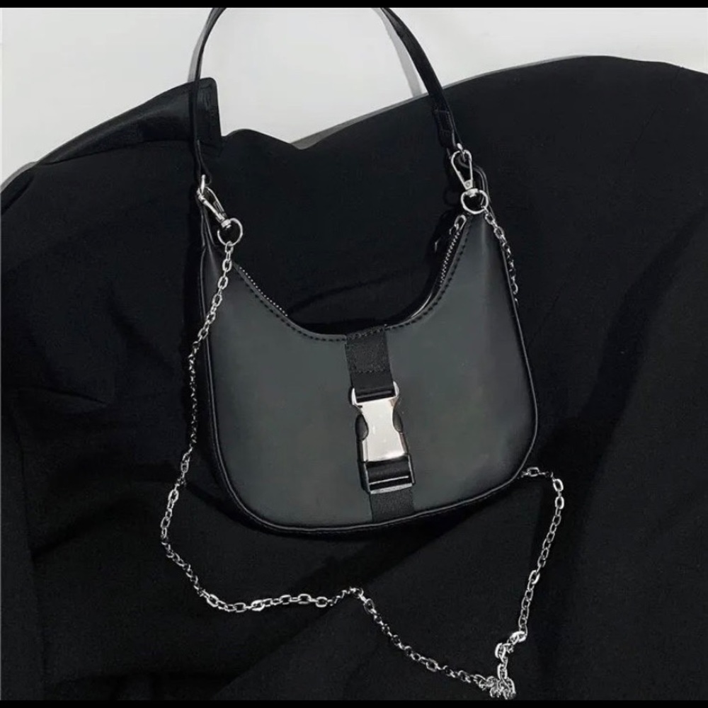Faux leather chain accent shoulder bag